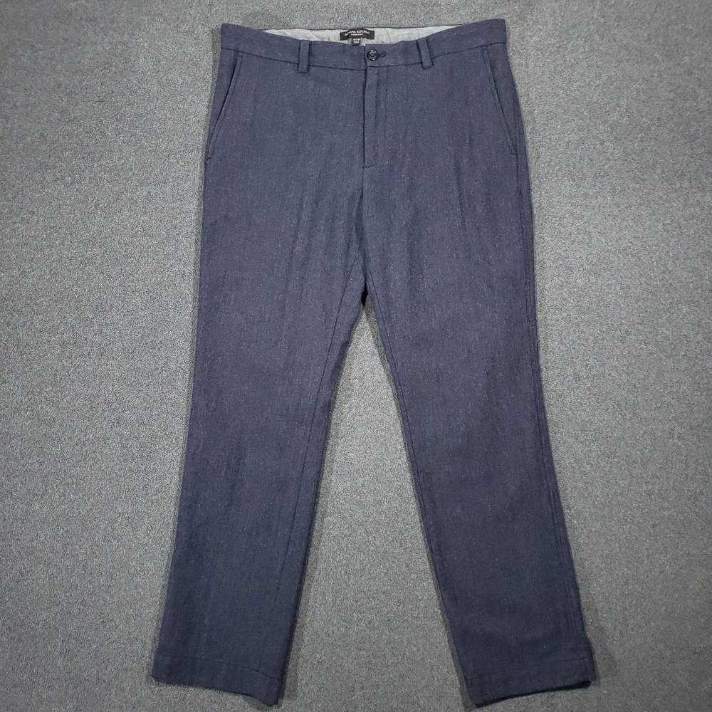 Banana Republic Aiden Dress Pant Mens 35x32 Blue Wool Blend Trousers Flat Front
